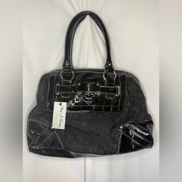 XOXO Handbags - Black Patent Leather Handbag with Logo Charm